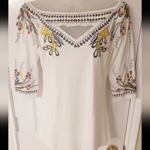 Embroidered White Boho Vintage Collection Embroidered Blouse NWT